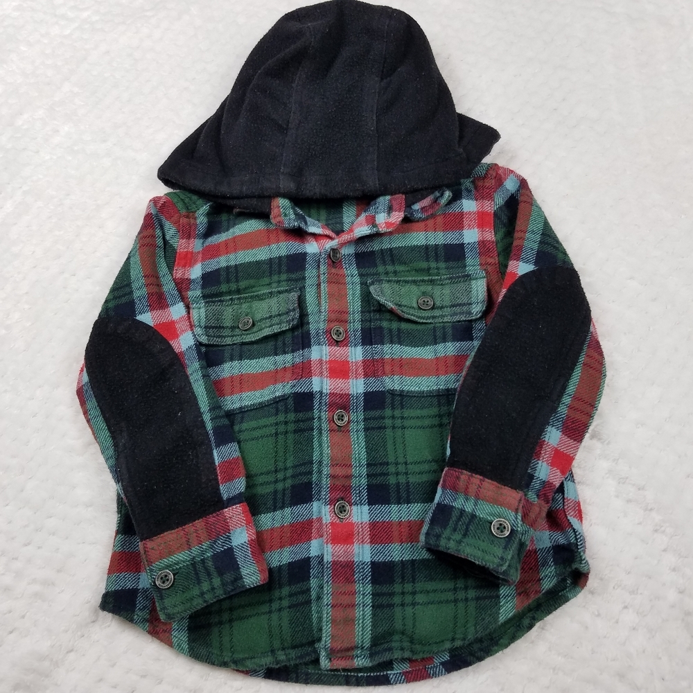 💖5/$25 Tucker+Tate Boy Plaid Flannel Hodeed Button Up Shirt Size 2